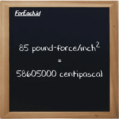 85 pound-force/inch<sup>2</sup> is equivalent to 58605000 centipascal (85 lbf/in<sup>2</sup> is equivalent to 58605000 cPa)